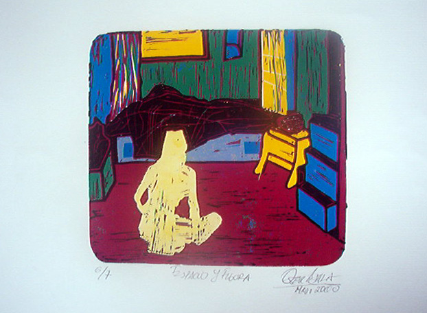 Espacio y Figura. (2000). Linóleo. 22 cm. 26 cm.