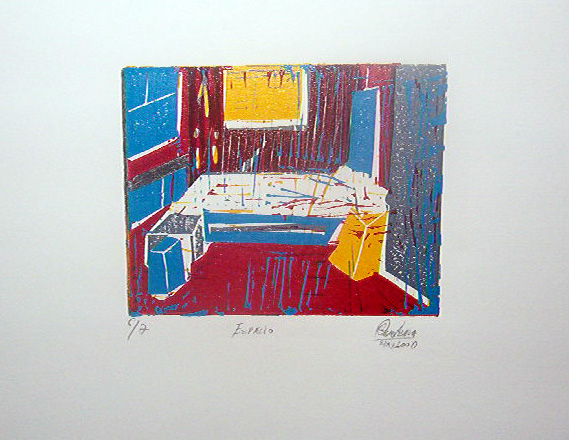 Espacio. (2000). Linóleo. 18 cm. 12 cm.